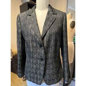 NWOT Santorelli Women Blazer Sz16 Black MADE IN ITALY Career Metallic Chevron